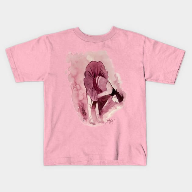 Purple Ballerina Kids T-Shirt by MikeCottoArt